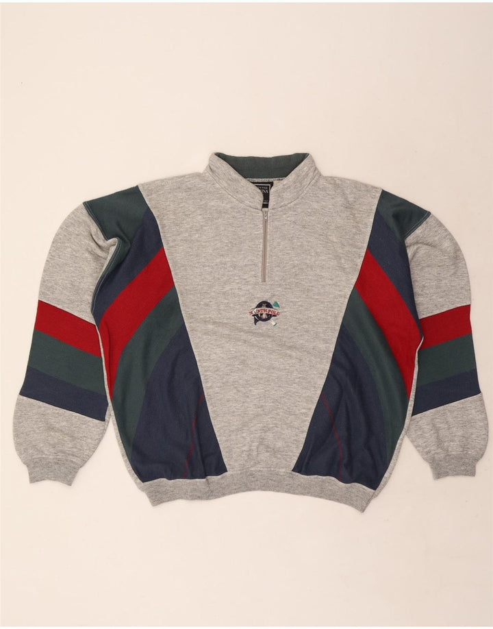 North Pole Mens Zip Neck Sweatshirt Jumper XL Grey Colourblock
