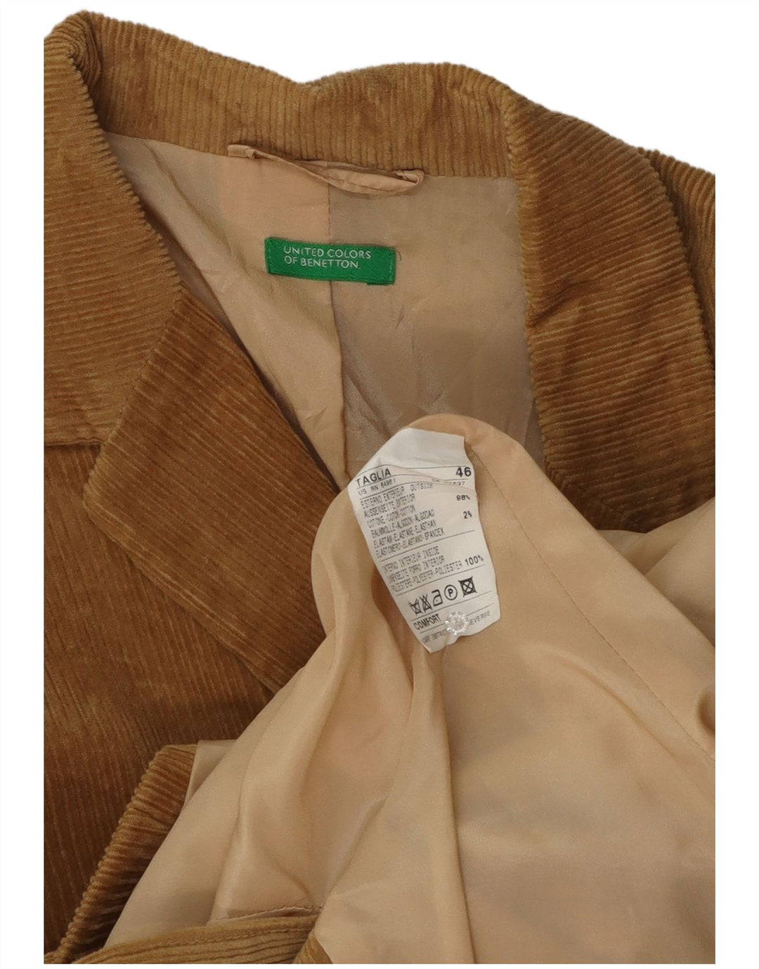 Benetton Womens 3 Button Corduroy Blazer Jacket IT 46 Large Brown Cotton