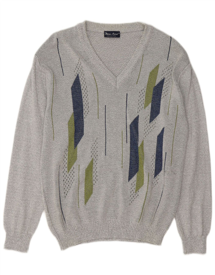 Marc Rene Herre V-hals sweater IT 50 Medium Grå Geometrisk