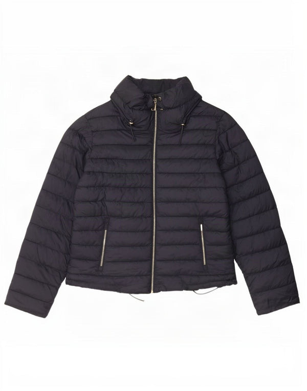 Zara Womens Crop Hooded Padded Jacket UK 20 2XL Navy Blue Polyester