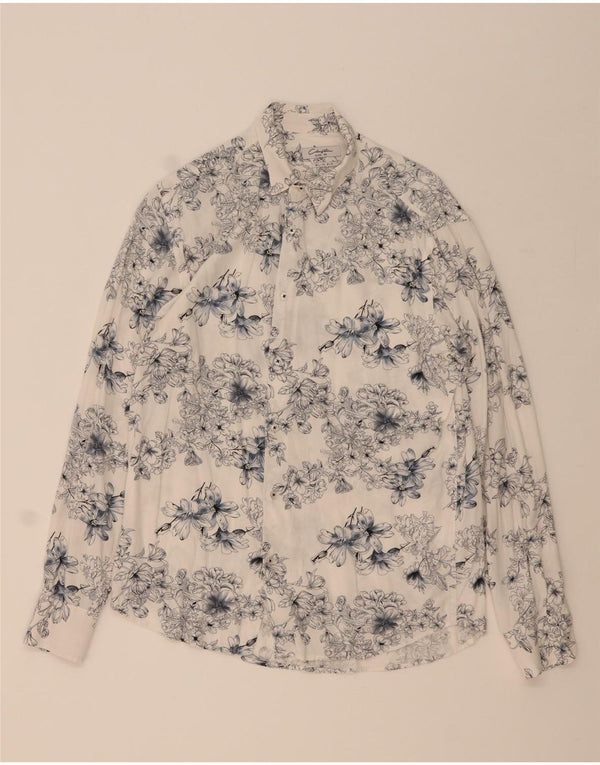 Clayton Mens Slim Fit Shirt Medium Blue Floral Viscose