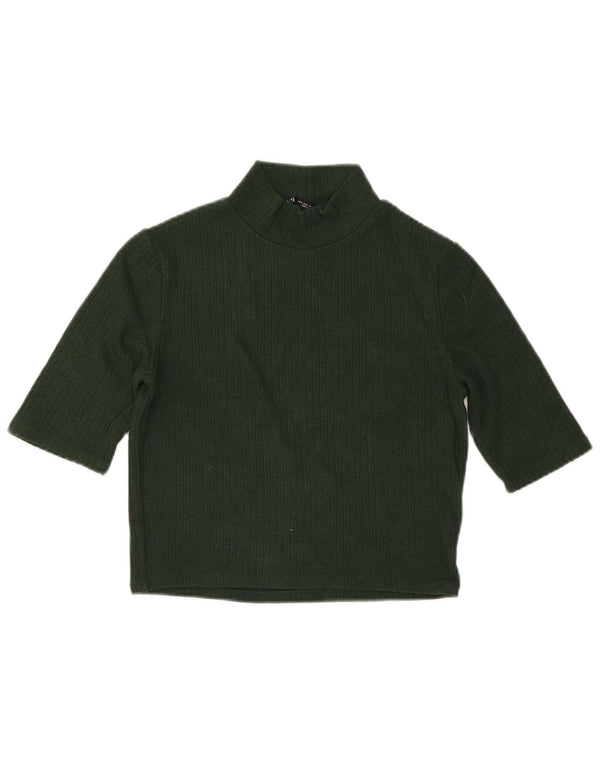Top corto da donna Zara manica 3/4 UK 14 large verde viscosa
