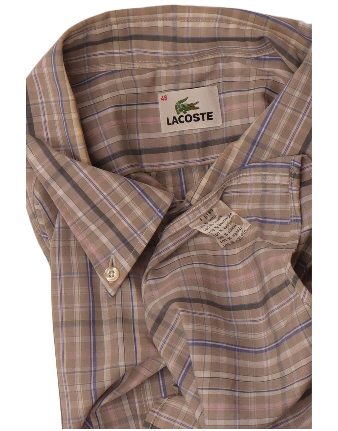 Lacoste Mens Shirt Size 46 2XL Grey Check Cotton