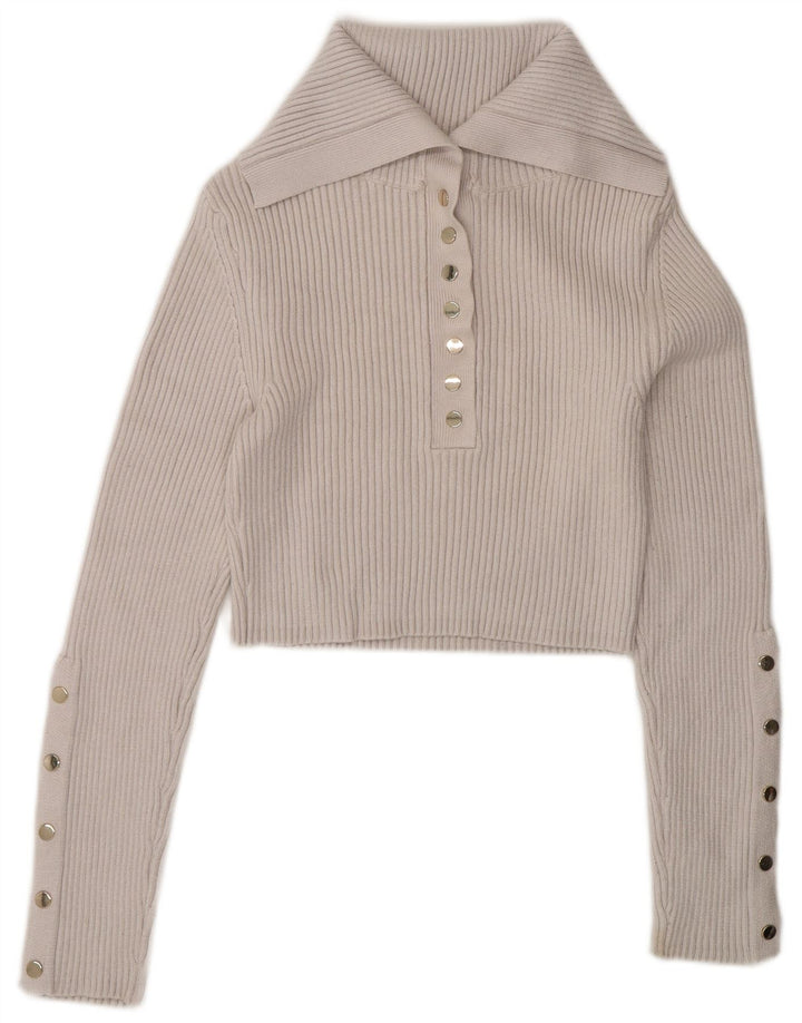 Zara Womens Crop Top Long Sleeve UK 12 Medium White Viscose