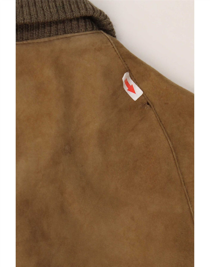 Vintage Mens Bomber Suede Jacket UK 38 Medium Beige