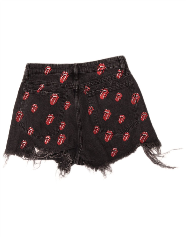 Zara Graphic Distressed Denim Shorts til kvinder EU 40 Medium W30 Sort