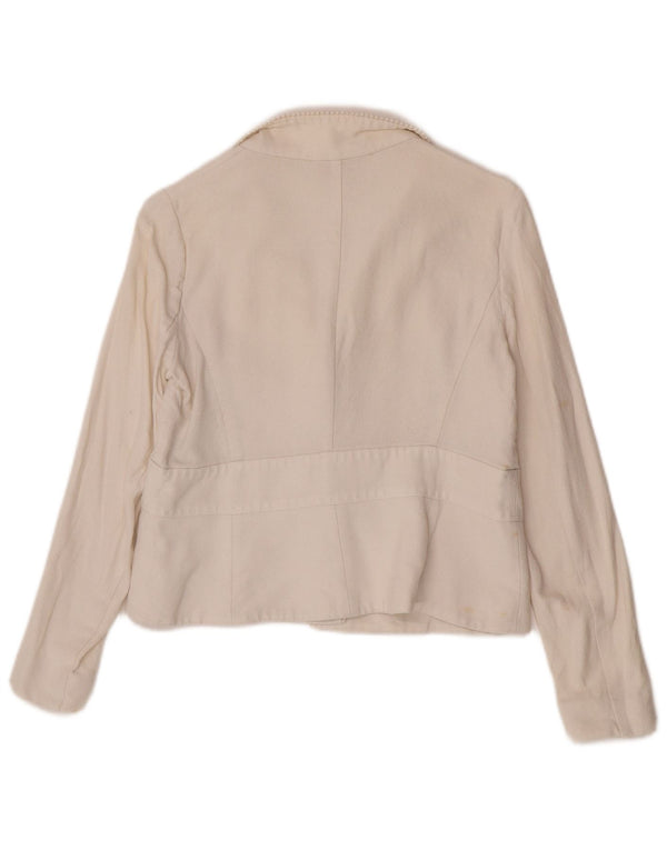 Valentino Womens Crop 1 Button Blazer Jacket IT 44 Medium Off White Cotton