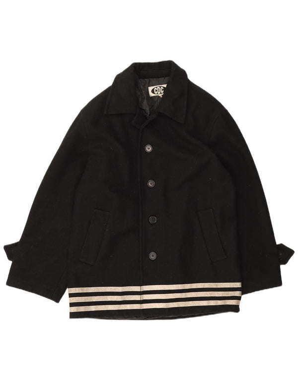 Vintage Mens Overcoat IT 50 Large Black Striped Wool