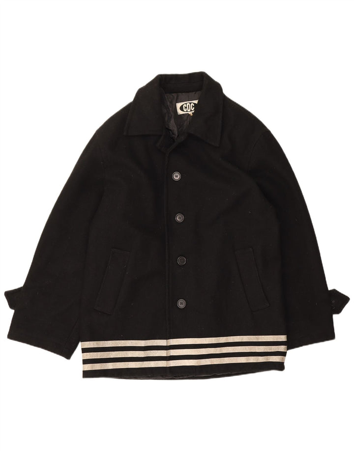Vintage Mens Overcoat IT 50 Large Black Striped Wool