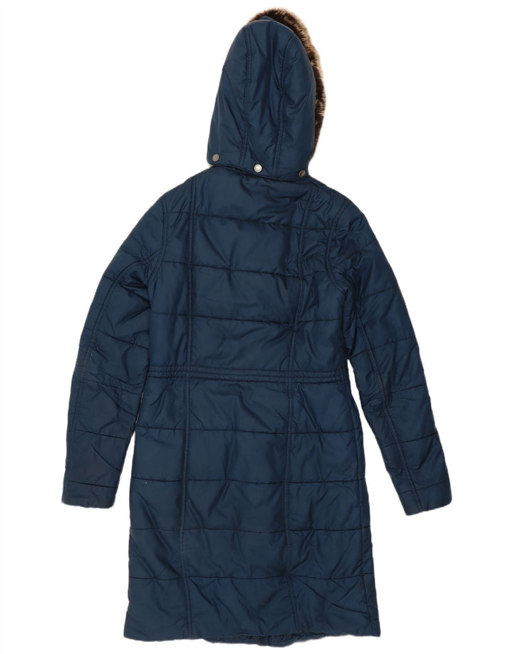 Barbour Womens Hooded Padded Coat UK 8 Small Navy Blue Polyester