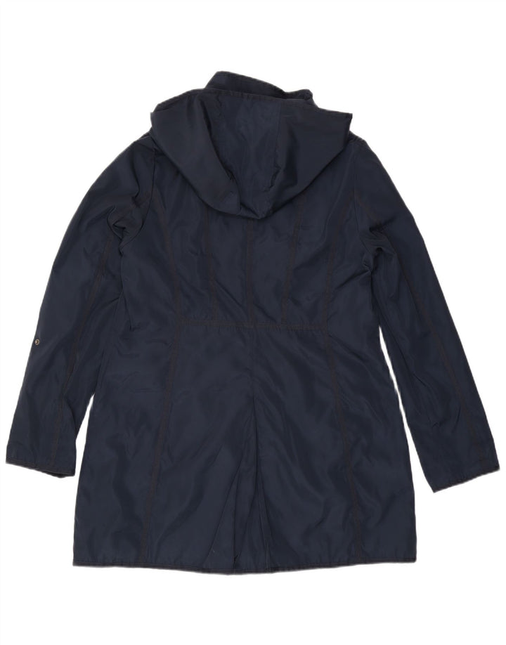 DKNY Womens Hooded Windbreaker Coat UK 16 Large Navy Blue Polyester