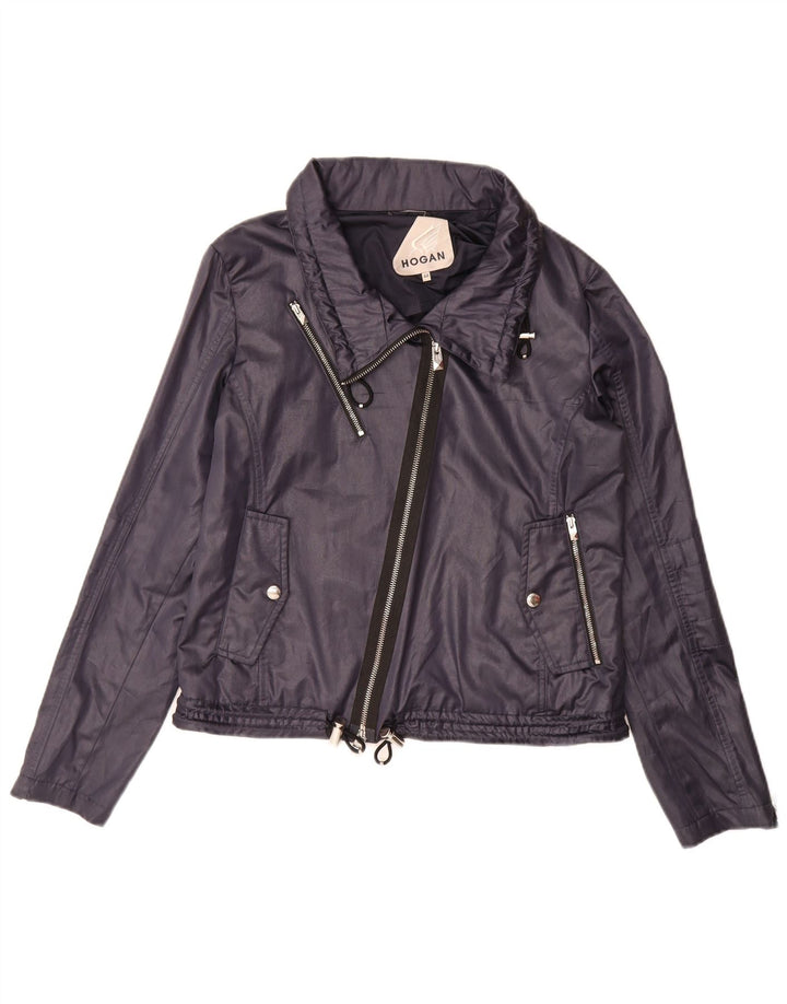 HOGAN Womens Bomber Jacket IT 44 Medium Navy Blue Cotton