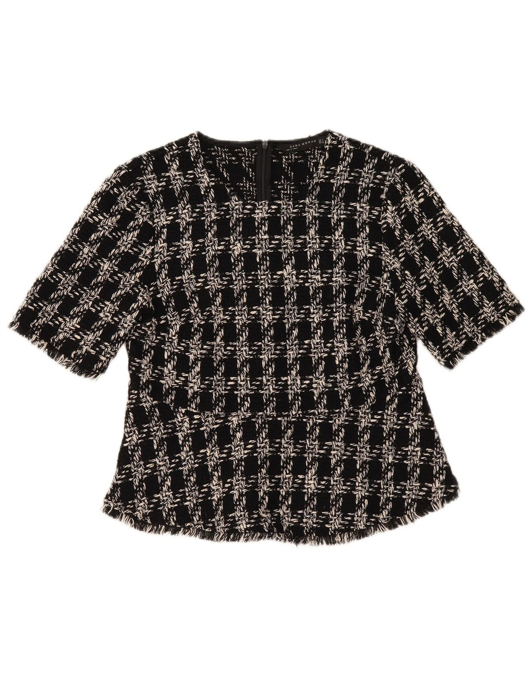 ZARA Womens Blouse Top UK 10 Small Black Check Acrylic