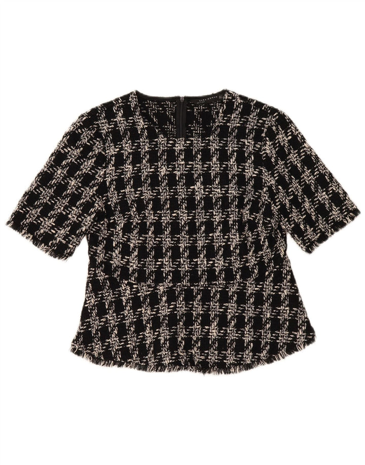 ZARA Womens Blouse Top UK 10 Small Black Check Acrylic
