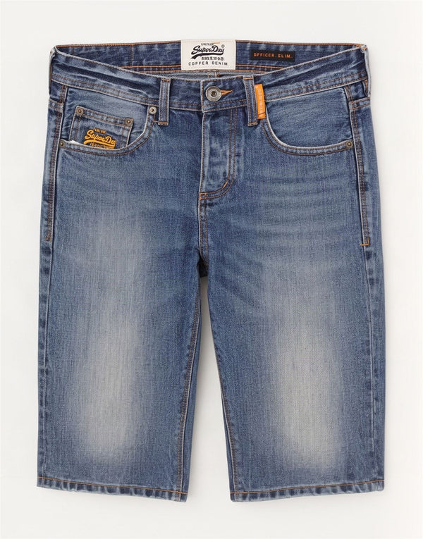 Мужские джинсовые шорты облегающего кроя Superdry W30, хлопковые, среднего синего цвета