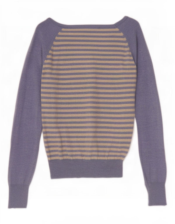 Maglione da donna con scollo a V French Connection UK 14 a righe grandi blu