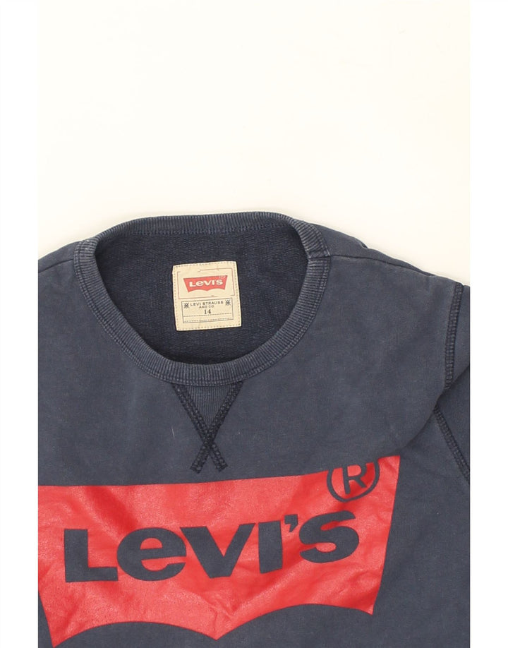 LEVI'S Boys Graphic Sweatshirt Jumper 13-14 Years Navy Blue Cotton | Vintage Levi's | Thrift | Second-Hand Levi's | Used Clothing | Messina Hembry 