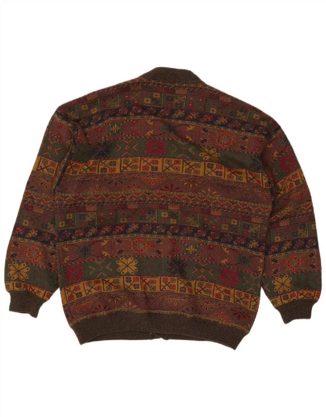 Bluster Mens Cardigan Sweater Large Khaki Fair Isle Wool