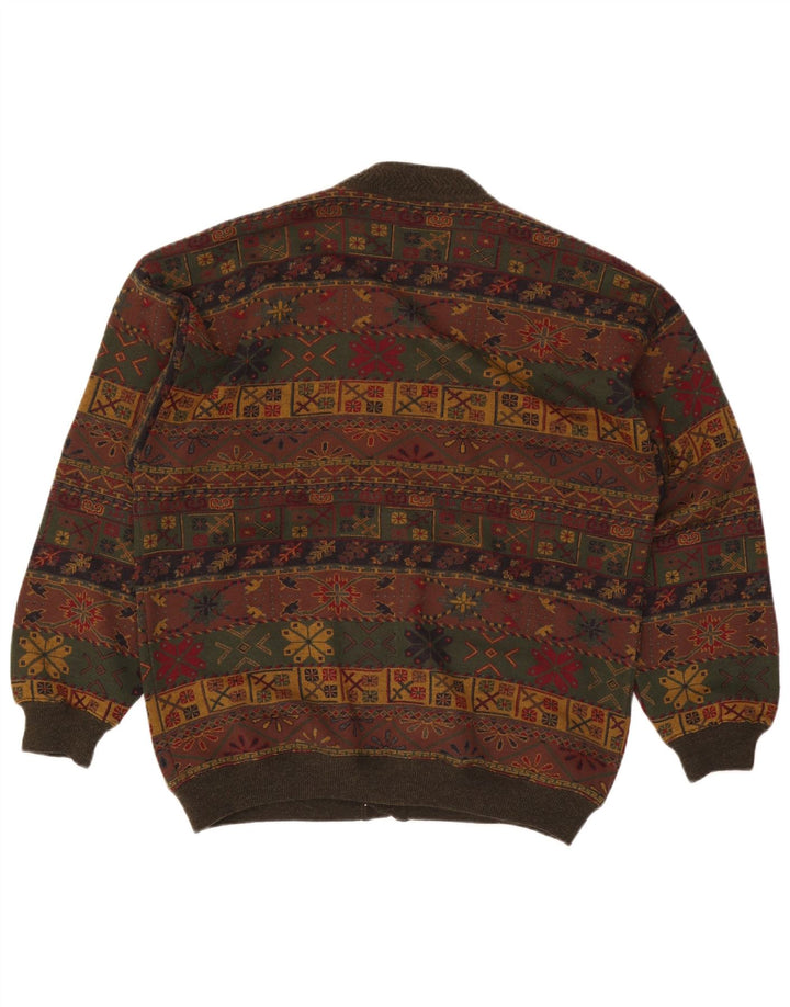 Bluster Mens Cardigan Sweater Large Khaki Fair Isle Wool