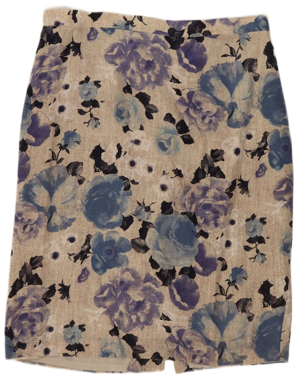 Vintage lige nederdel til kvinder IT 48 XL W34 Flerfarvet blomstersilke