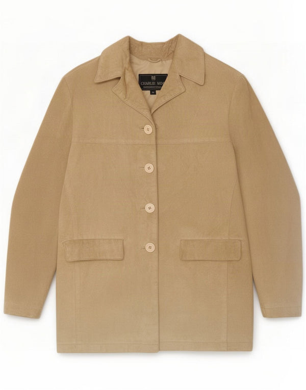 Chaqueta de ante vintage para mujer IT 40 Small Cuero beige