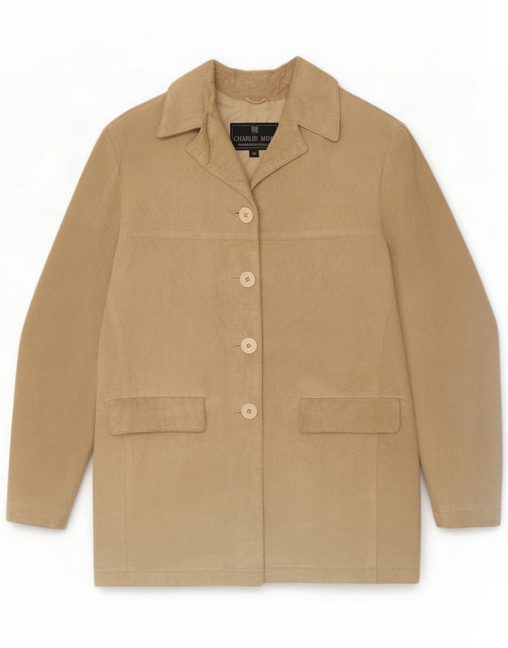 Chaqueta de ante vintage para mujer IT 40 Small Cuero beige