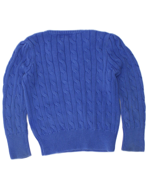 Ralph Lauren Girls Ruffle Front V-Neck Jumper Sweater 3-4 Years Blue Cotton