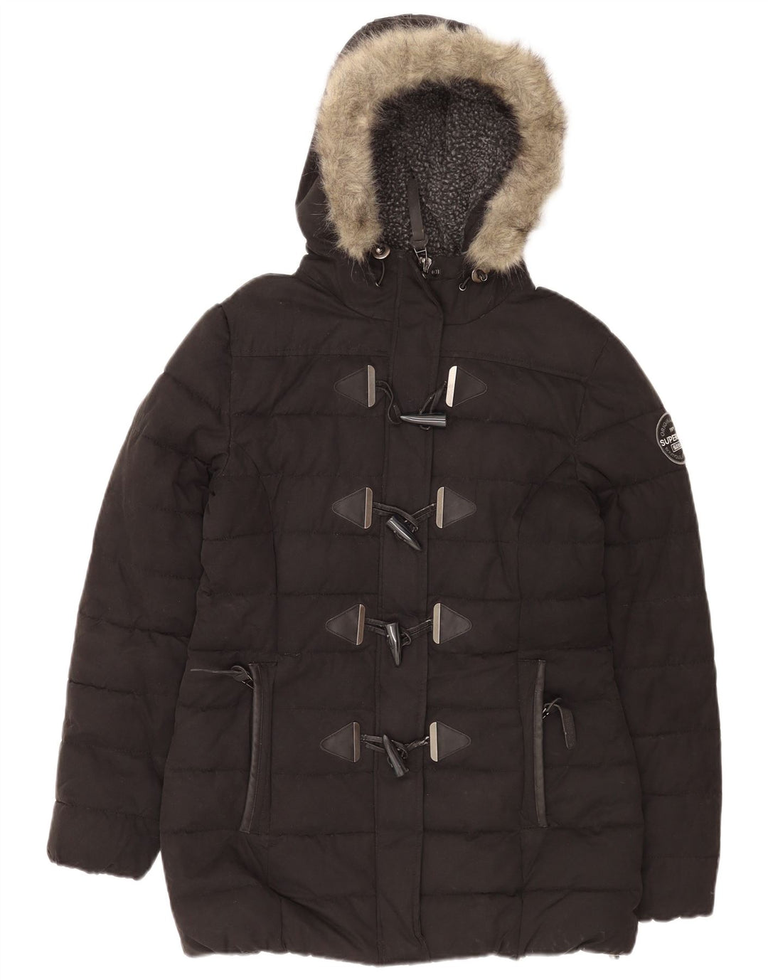 Superdry Veste matelassée à capuche pour femme UK 14 Large Noir Polyester