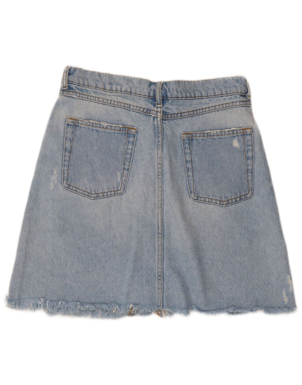 Zara Dame Distressed Mini Denim Nederdel Medium W28 Blå Bomuld