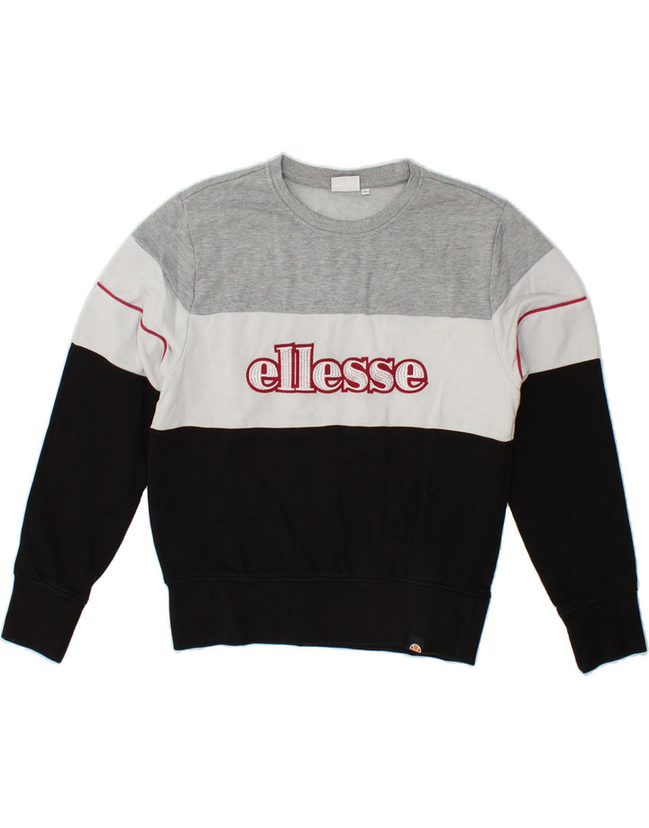 ELLESSE Womens Graphic Sweatshirt Jumper UK 14 Medium Black Colourblock Vintage Ellesse and Second-Hand Ellesse from Messina Hembry 