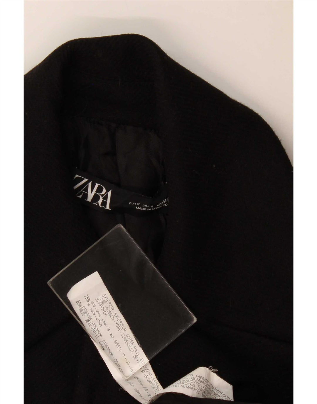 Zara Womens Double Breasted Coat UK 10 Small Black Wool