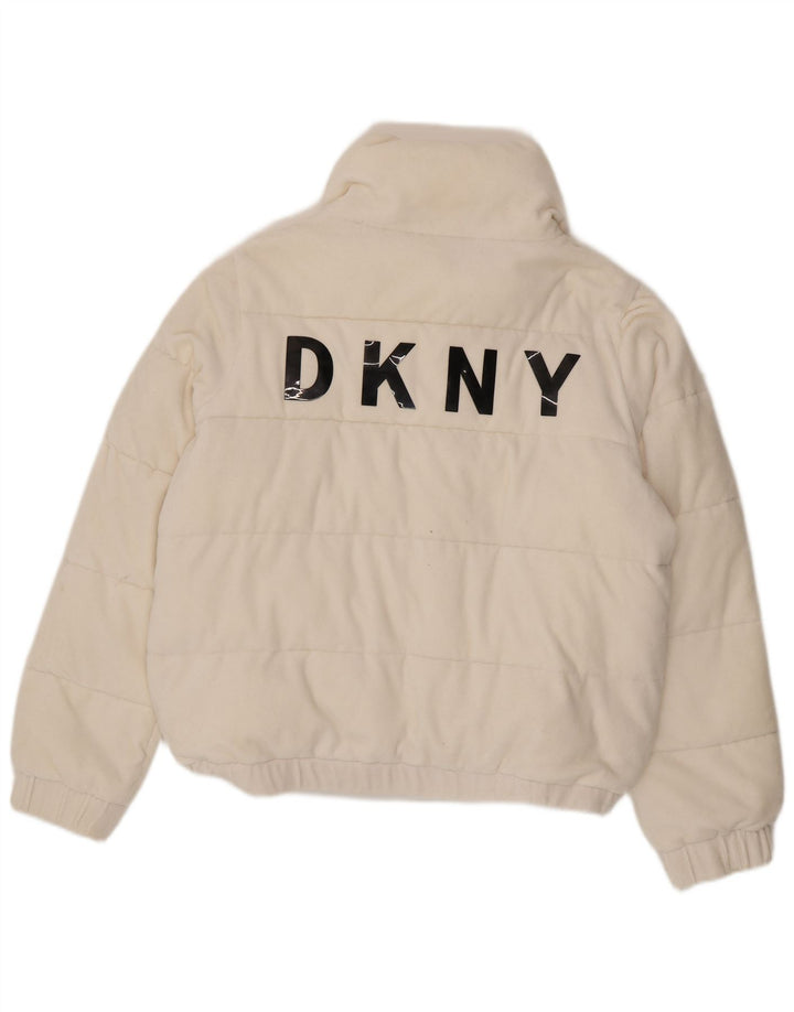 Dkny Dame grafisk polstret jakke UK 16 Large White Bomuld