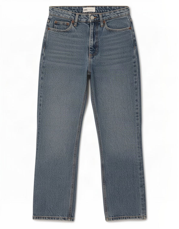 Calça jeans feminina Zara Bootcut EU 36 XS W26 L26 azul algodão