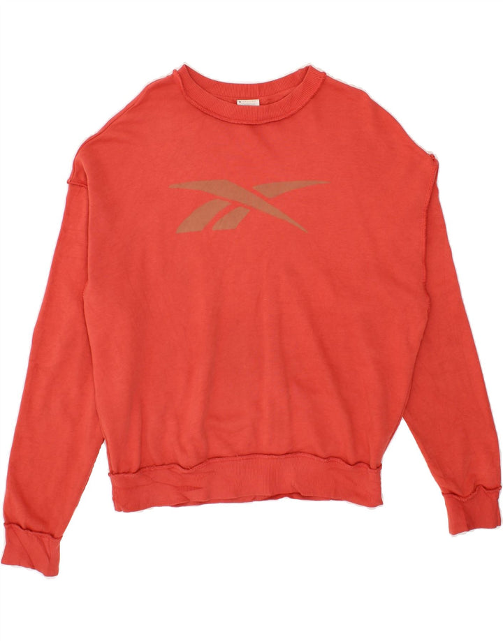 REEBOK Womens Oversized Graphic Sweatshirt Jumper UK 14 Medium Red Cotton Vintage Reebok and Second-Hand Reebok from Messina Hembry 