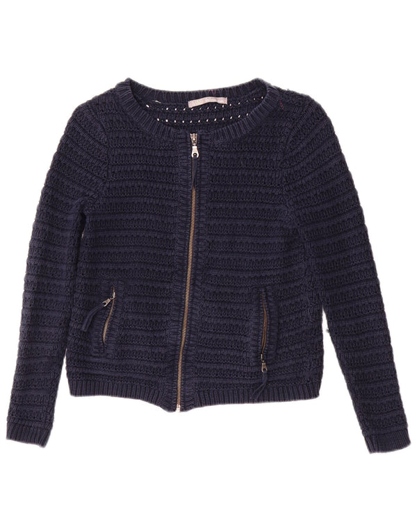 Marks & Spencer Damen Crop Cardigan Pullover UK 8 Small Marineblau Baumwolle
