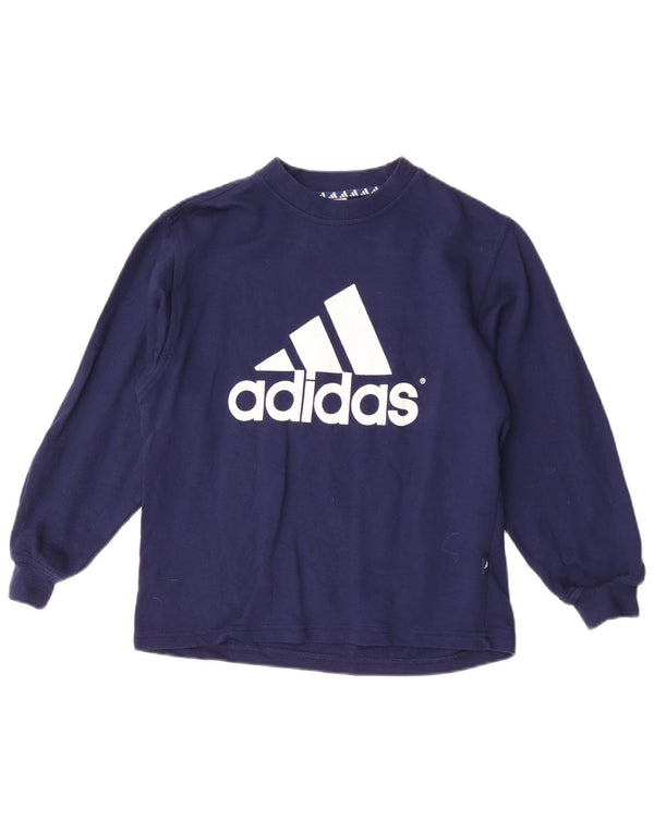 Adidas Maglietta grafica da ragazzo a manica lunga 11-12 anni in cotone blu navy