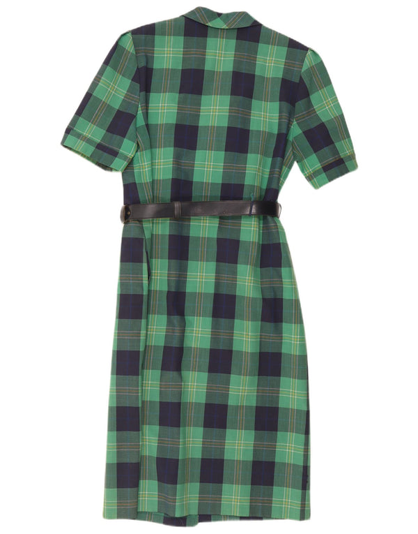 Vintage kortærmet skjortekjole til kvinder UK 14 Medium Green Check