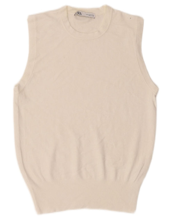 Zara Damen Weste Tank Top UK 12 Medium Off White Viscose