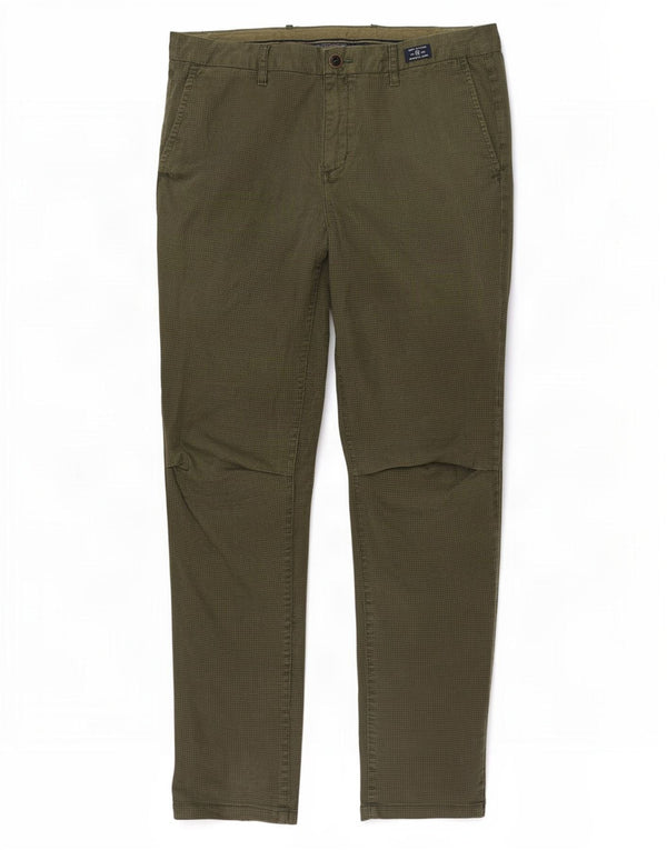 Tommy Hilfiger Mens Slim Chino Trousers W34 L32 Khaki Houndstooth Cotton