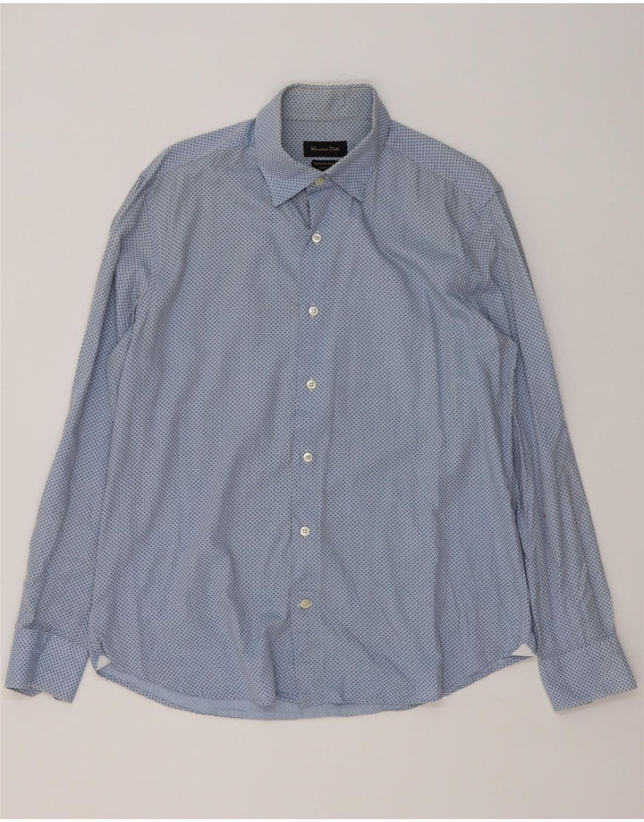 Massimo Dutti Herrenhemd, Größe 43, groß, blau gepunktet