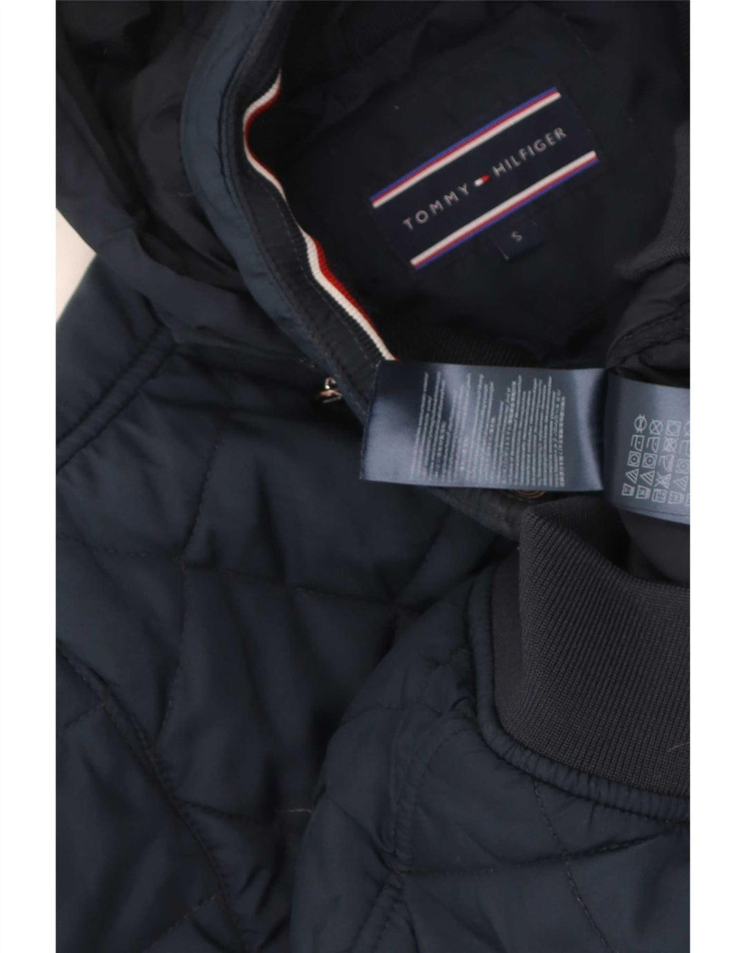 Tommy Hilfiger Mens Hooded Quilted Jacket UK 36 Small Navy Blue Polyester