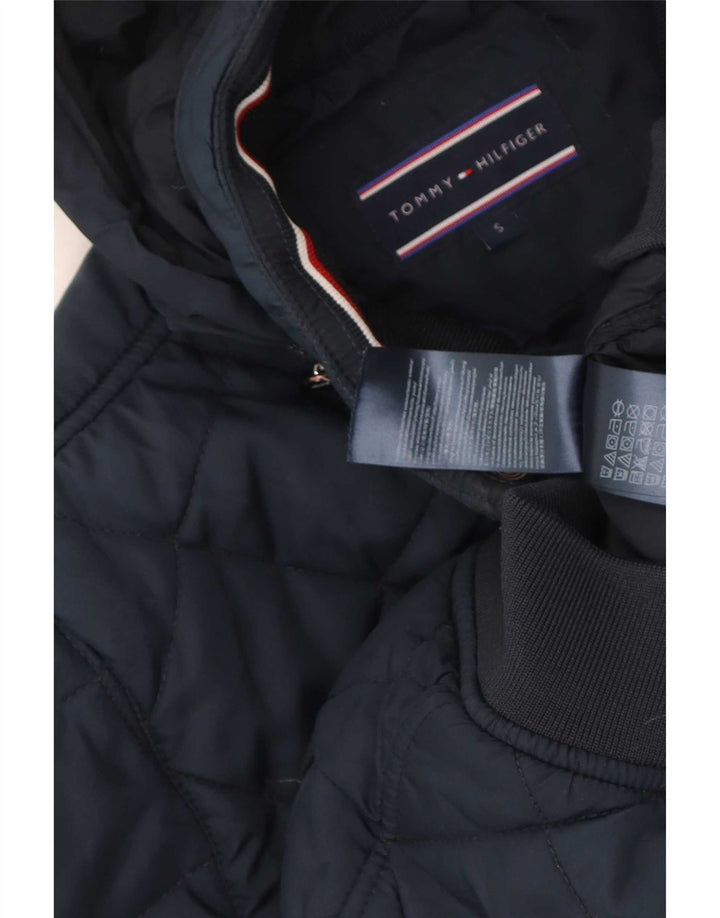 Tommy Hilfiger Mens Hooded Quilted Jacket UK 36 Small Navy Blue Polyester
