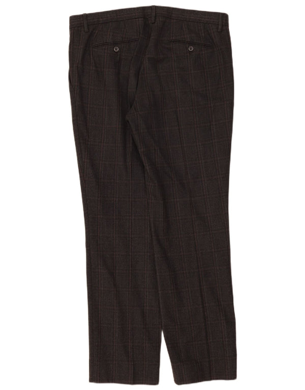 Trussardi Mens Straight Suit Trousers W36 L33 Grey Check Wool
