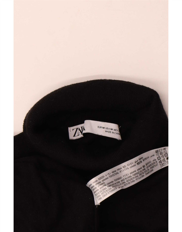 Zara Womens Oversized Roll Neck Jumper Sweater UK 14 Medium Black Viscose