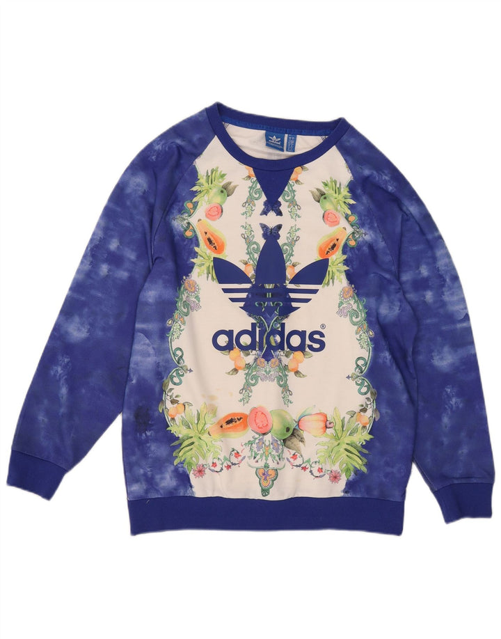 Felpa oversize con grafica Adidas da donna, maglione, UK 10, piccola, blu