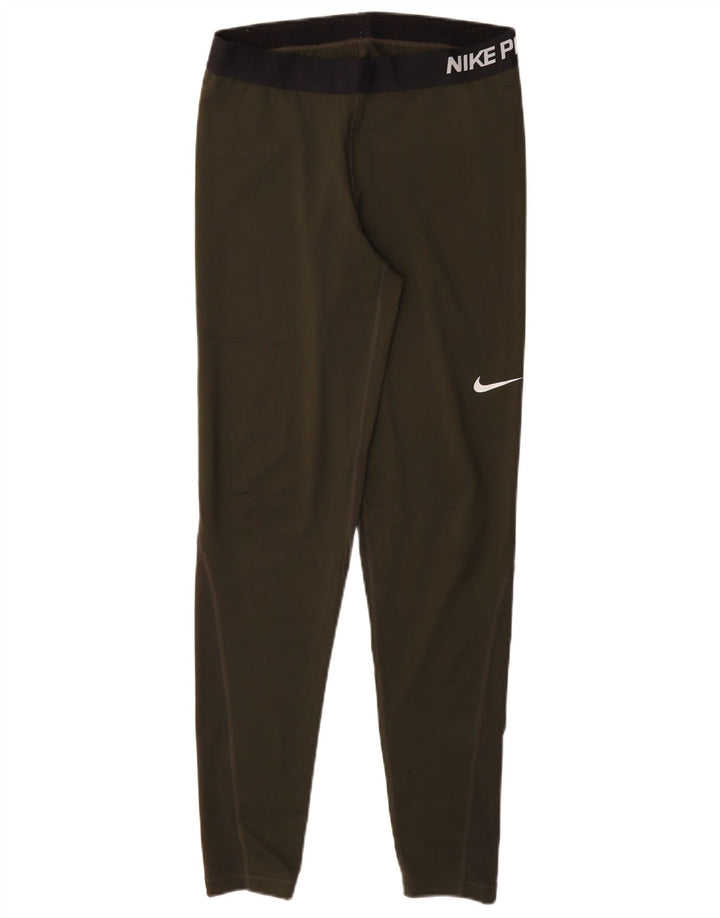 NIKE Womens Dri Fit Graphic Leggings UK 14 Large  Khaki Polyester