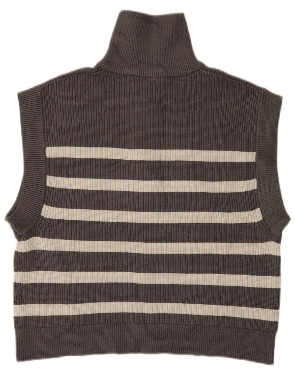 Zara Womens Zip Neck Vest Tank Top UK 14 Medium Grey Striped