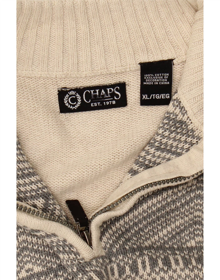 Suéter masculino CHAPS com zíper e pescoço XL algodão geométrico cinza
