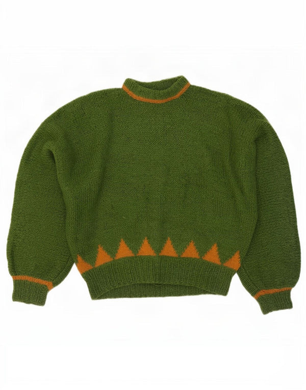 Vintage Damen Rollkragenpullover Pullover UK 14 Groß Grün Geometrisch
