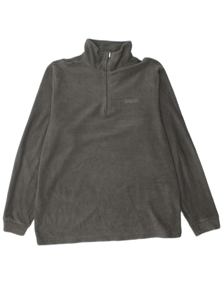 BRUGI Mens Zip Neck Fleece Jumper Large Grey Polyester